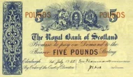 Scottish 5 Pound Royal Bank of Scotland Banknote Front Issued 1952 Accepted For Exchange