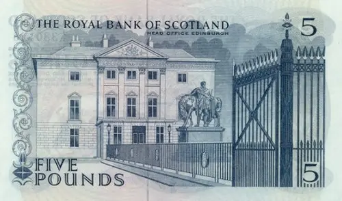 Scottish 5 Pound Royal Bank of Scotland Banknote Front Issued 1966 Accepted For Exchange