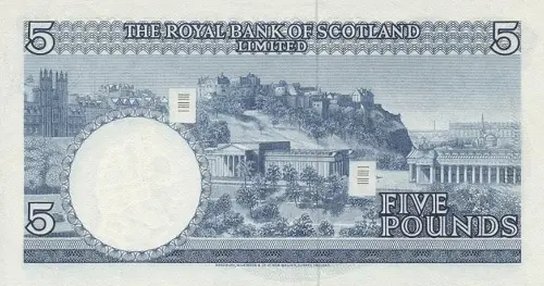 Scottish 5 Pound Royal Bank of Scotland Banknote Front Issued 1969 Accepted For Exchange