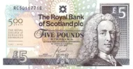 Scottish 5 Pound Bank of Scotland plc Banknote Front Issued 2005 Accepted For Exchange
