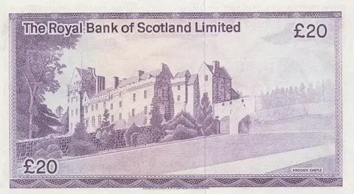 Scottish 20 Pound Royal Bank of Scotland Banknote Front Issued 1981 Accepted For Exchange