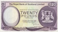 Scottish 20 Pound Royal Bank of Scotland Banknote Front Issued 1981 Accepted For Exchange