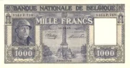 Belgian 1000 Franc Banknote (type Dynastie) Front Issued 1944 accepted for exchange
