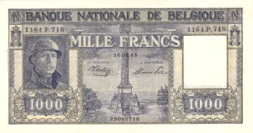 Belgian 1000 Franc Banknote (type Dynastie) Front Issued 1944 accepted for exchange