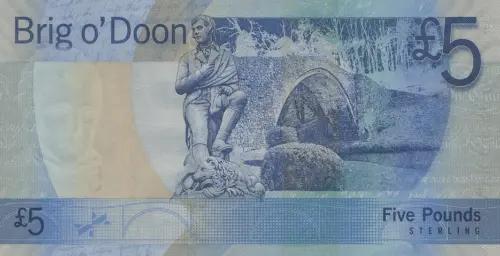 Scottish 5 Pound Bank of Scotland Banknote Front Issued 2015 Accepted For Exchange