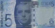 Scottish 5 Pound Bank of Scotland Banknote Front Issued 2015 Accepted For Exchange