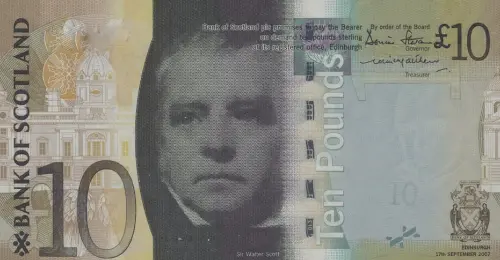 Scottish 10 Pound Bank of Scotland Banknote Front Issued 2016 Accepted For Exchange