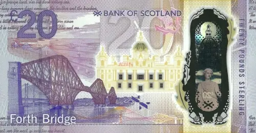 Scottish 20 Pound Bank of Scotland Banknote Front Issued 2019 Accepted For Exchange