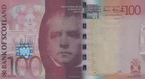 Scottish 100 Pound Bank of Scotland Banknote Front Issued 2007 Accepted For Exchange