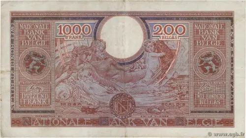 Belgian 1000 Franc Banknote (type Londres 1943) Front Issued 1943 accepted for exchange