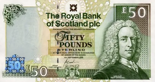 Scottish 50 Pound Royal Bank of Scotland Banknote Front Issued 2005
