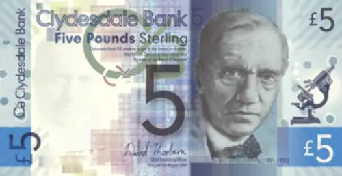 Scottish 5 Pound Clydesdale Bank Banknote Front Issued 2009 Accepted For Exchange