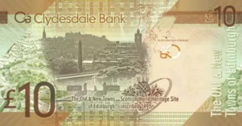 Scottish 10 Pound Clydesdale Bank Banknote Front Issued 2009 Accepted For Exchange