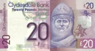 Scottish 20 Pound Clydesdale Bank Banknote Front Issued 2009
