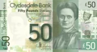 Scottish 50 Pound Clydesdale Bank Banknote Front Issued 2009 Accepted For Exchange