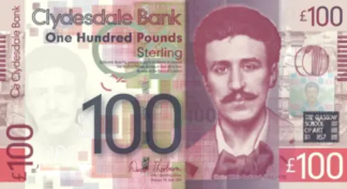Scottish 100 Pound Clydesdale Bank Banknote Front Issued 2009 Accepted For Exchange
