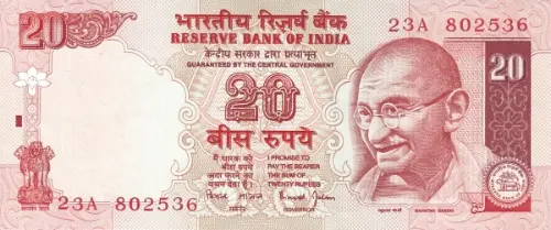 20 Indian Rupee Banknote Issued 2001 Front Accepted For Exchange