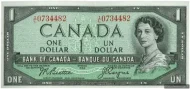 1 Canadian Dollar Bill Banknote Front Issued 1954 Accepted For Exchange