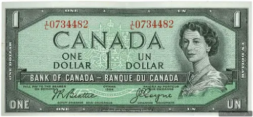 1 Canadian Dollar Bill Banknote Front Issued 1954 Accepted For Exchange