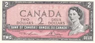 Canadian 2 Dollar Bill Banknote Front Issued 1954 Accepted For Exchange