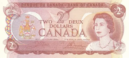 Canadian 2 Dollar Bill Banknote Front Issued 1974 Accepted For Exchange