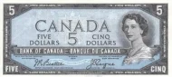 Canadian 5 Dollar Bill Banknote Front Issued 1954 Accepted For Exchange