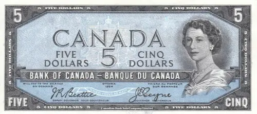 Canadian 5 Dollar Bill Banknote Front Issued 1954 Accepted For Exchange