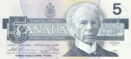 Canadian 5 Dollar Bill Banknote Front Issued 1986 Accepted For Exchange