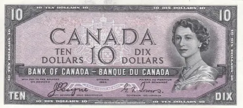 Canadian 10 Dollar Bill Banknote Front Issued 1954 Accepted for Exchange