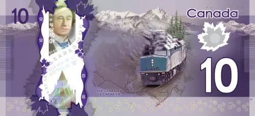 Canadian 10 Dollar Bill Polymer Banknote Front Issued 2013 Accepted For Exchange