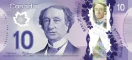 Canadian 10 Dollar Bill Polymer Banknote Front Issued 2013 Accepted For Exchange