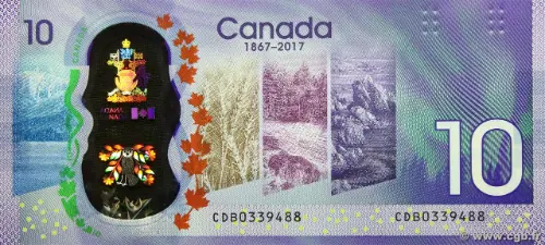 Canadian 10 Dollar Bill Polymer Banknote (Confederation Issue) Front Issued 2017