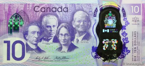 Canadian 10 Dollar Bill Polymer Banknote (Confederation Issue) Front Issued 2017