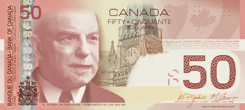 Canadian 50 Dollar Bill Banknote Front Issued 2004 Accepted for Exchange