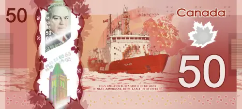 Canadian 50 Dollar Bill Polymer Banknote Front Issued 2012 Accepted for Exchange