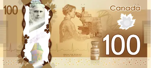 Canadian 100 Dollar Bill Polymer Banknote Front Issued 2011 Accepted For Exchange