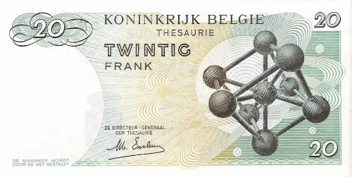Belgian 20 Franc Treasury Banknote (Boudouin I) Front Issued 1964 accepted for exchange