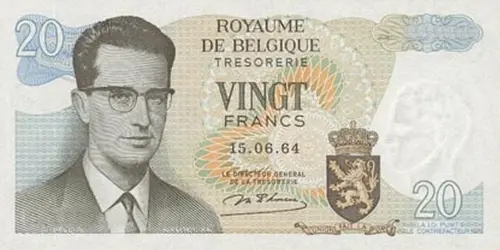 Belgian 20 Franc Treasury Banknote (Boudouin I) Front Issued 1964 accepted for exchange