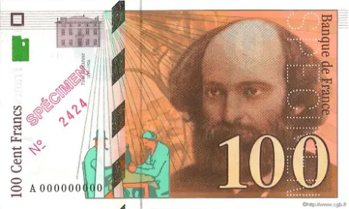 100 French Francs (Paul Cezanne) First Issued 1997 Front Accepted For Exchange