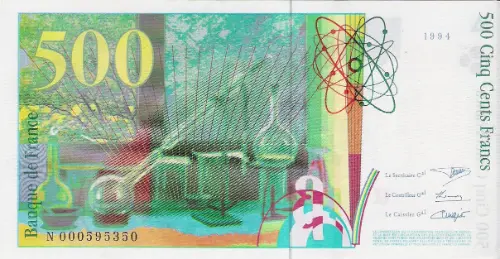 500 French Francs (Pierre and Marie Curie) First Issued 1994 Front Accepted For Exchange
