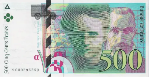 500 French Francs (Pierre and Marie Curie) First Issued 1994 Front Accepted For Exchange