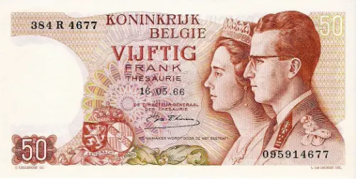 Belgian 50 Franc Treasury Banknote (Royal Couple) Front Issued 1966 accepted for exchange