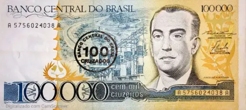 100 Brazilian Cruzados Banknote First Issued 1986 Front Accepted For Exchange