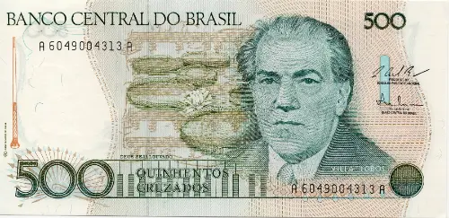 500 Brazilian Cruzados Banknote (Heitor Villa-Lobos) First Issued 1986 Front Accepted For Exchange