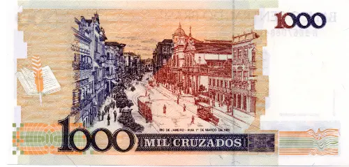 1000 Brazilian Cruzados Banknote (Machado de Assis) First Issued 1987 Front Accepted For Exchange