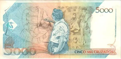 5000 Brazilian Cruzados Banknote (Machado de Assis) First Issued 1987 Front Accepted For Exchange