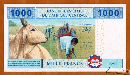1000 Francs Banknote Central African CFA First Issued 2002 Front Accepted For Exchange