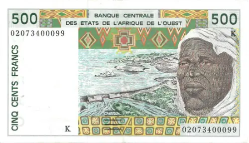 500 CFA Franc West African Banknote First Issued 1991 Front Accepted for Exchange