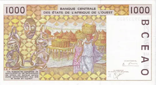 1000 CFA Franc West African Banknote First Issued 1991 Front Accepted for Exchange