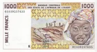 1000 CFA Franc West African Banknote First Issued 1991 Front Accepted for Exchange